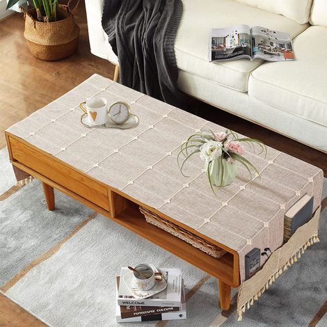 Nappe de Table Basse rectangulaire à Rayures Style bohème avec Poches et Pompons pour Salon, sèche-Linge, réfrigérateur, 50,8 x 144,8 cm (1/5)