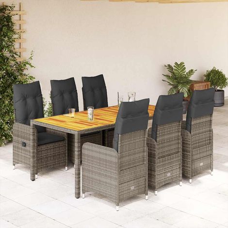 7-tlg. Garten-Bistro-Set mit Kissen Grau Poly Rattan (1/5)