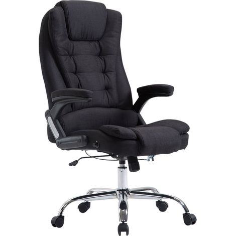 Fauteuil de bureau XXL sur roulettes confortablement rembourrés avec accoudoirs en tissu noir et métal chromé 100002667