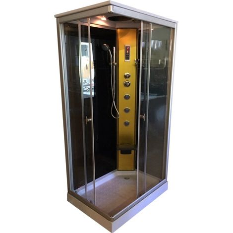 Douche hydromassage 100 x 70 cm – Colonne Or avec hydro-jet double fonction – Miroir et radio intégrés – Épaisseur verre trempé 6 mm – Eliteshopping (1/5)