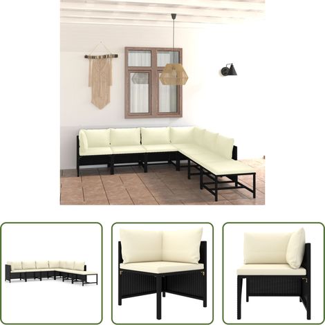 Poly Rattan Sofa -  7-tlg. Garten-Lounge-Set mit Kissen Poly Rattan Schwarz (1/5)