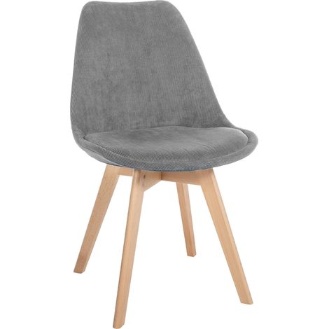 Chaise de salle à manger x1 design scandinave en velours côtelé gris et pieds en bois clair 100002278 (1/5)