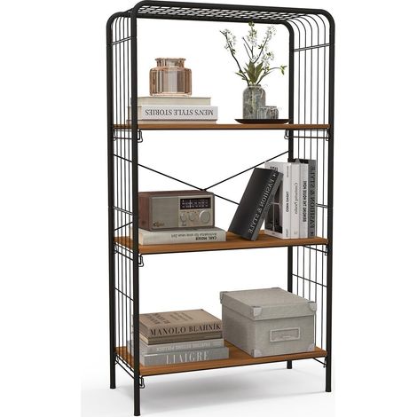 4-Tier Bookshelf Open-Back Storage Shelf Display Rack Metal Frame Shelving Unit (1/5)
