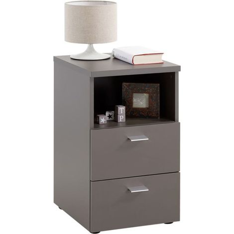 Table de Chevet 2 Tiroirs "Macom" 61cm Gris (1/3)