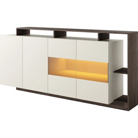 Credenza 4 ante e 4 nicchie con LEDs Beige e Naturale scuro - IDESIA