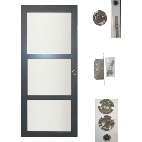 Porte Coulissante Blakeria RAL7016 Vitree H204 x L93 + serrure a condamnation (1/4)