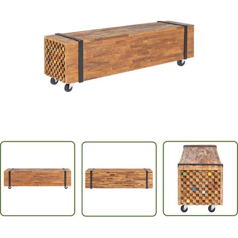 The Living Store Meuble TV 110x30x32,5 cm Bois de teck massif - Meubles Tv - Meuble Tv Industriel - Meuble Tv Bois - Meuble Tv Design - Rangement Salon (1/5)