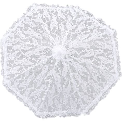 Parasol en Dentelle Blanche avec Manche en J - Élégant pour Mariage, Fêtes et Décorations de Bal (1/5)