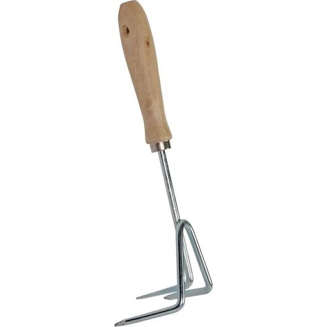 Griffe de Jardin à 3 Dents en Acier Galvanisé avec Manche en Bois - 30 cm - PANGIVO