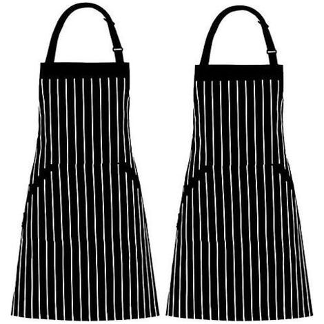Tabliers de cuisine rayés en polycoton (lot de 2) avec poches, noirs (1/4)