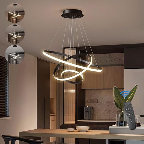 1 Lustre 3 Anneaux LED, Dimmable Télécommande, Acrylique Réglable, Suspension Salon Salle à Manger