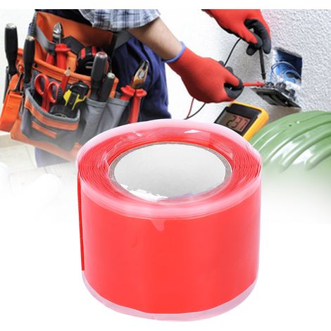 Lot de 2 rouleaux de ruban adhésif en silicone rouge ignifugé, résistant aux hautes températures, de 0,5 mm x 25 mm x 1,5 m (1/5)
