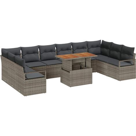 Garden Sofa Set with Storage 11 pcs Grey Poly rattan vidaXL