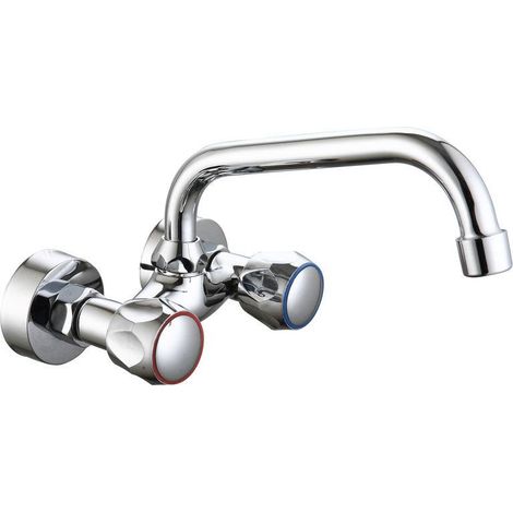 Mitigeur mural de cuisine 110 cm – Finition chrome – Bec tubulaire horizontal orientable – Kit de fixation inclus