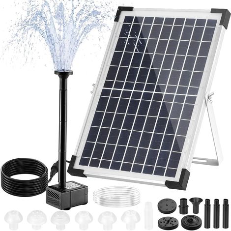 10-12W Fontaine Solaire, Pompe à Eau Solaire, Câble de 3,25 m avec Tuyau d'eau de 1 m, pour Bassins à Poissons, Petits Bassins, Cascades, Pots de Fleurs, Fontaines Décoratives (1/5)
