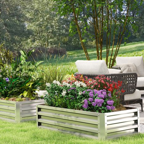 Argent 120x60x30,5 cm - Jardinière rectangulaire surélevée en acier galvanisé conçu pour la culture des plantes Fleurs Herbe