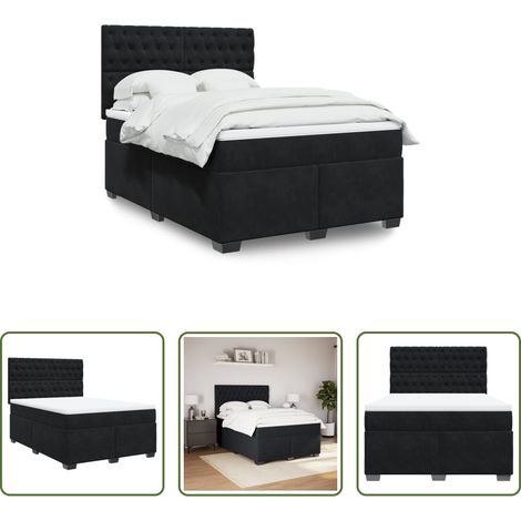 Matratze - Boxspringbett mit Matratze Schwarz 140x190 cm Samt (1/5)