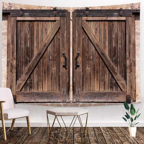 Porte de jardin murale en bois - Décoration murale - 200 x 150 cm - Grande tapisserie - Transparente - Décoration murale en bois naturel - Décoration printanière à suspendre pour l'intérieur - Affiche (1/5)