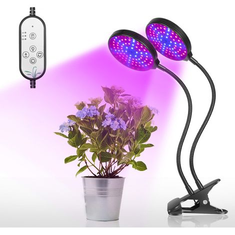Lampada di coltivazione USB per piante da interno, spettro rosso e blu, attacco a clip, 5 livelli di intensità, timer da 4/8/12 ore.