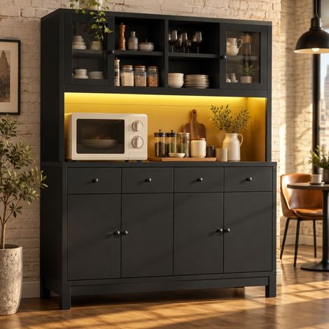 Buffet enfilade noir 140 cm avec LED RGB, 4 tiroirs (1/5)