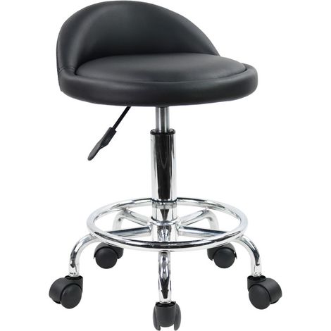 Tabouret de bureau réglable en hauteur 48-64 cm – Cuir synthétique étanche – Repose-pieds – 5 roulettes de sécurité – Charge max 110kg – Kktoner