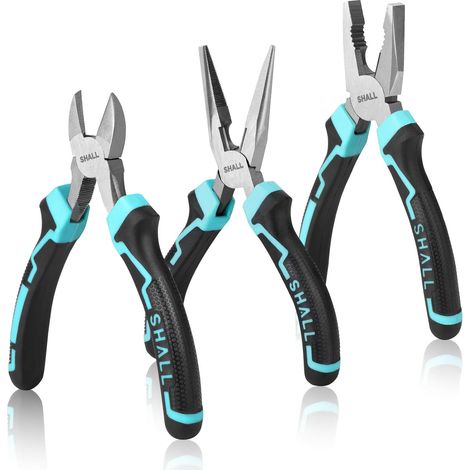 Lot de 3 pinces à long bec 160 mm, pince coupante diagonale combinée 180 mm avec poignée souple – pour le bricolage, la maison et les réparations mécaniques - (1/5)
