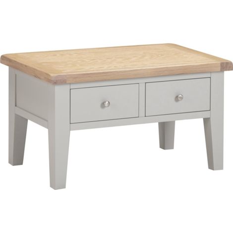 Windsor 2 Drawer Coffee Table - L55 x W90 x H50 cm - Pebble Grey/Oak
