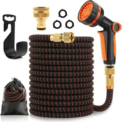 30 m/100 ft dehnbarer Gartenschlauch, einziehbar und flexibel, mit 10 Bewässerungsmodi, kompatibel mit 1/2"- und 3/4"-Wasserhähnen, für Bewässerung, Reinigung und Autowäsche. (1/3)