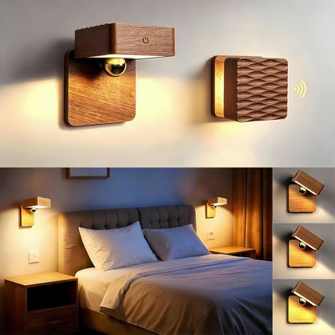 Applique murale LED rechargeable et sans fil pour chambre à coucher – Veilleuse d'intérieur avec détecteur de mouvement et fonction liseuse – Lampe tactile à intensité variable Version magnétique (1/5)