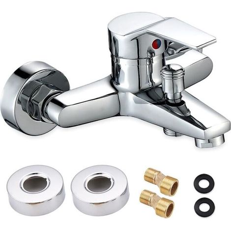 Bath mixer tap, silver bath faucet, triple model alloy wall-mounted faucet (540 g) with accessories (1/5)