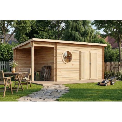 Abri de jardin Maria Rondo C Naturel , 34 mm Épaisseur paroi 550 x 270 cm (1/5)