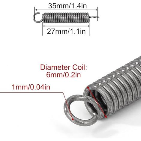 Traction Spring 35 mm Tension Springs with Hooks 90 Degree Stainless Steel Springs Wire Diameter 1 mm Outer Diameter 6 mm Force 3.4 kg (1/4)