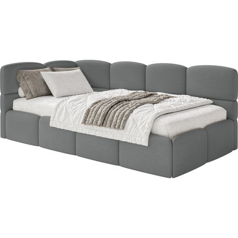 Selsey Cloudy – Jugendbett 120x200, Kopfteil links, Matratze & Bettkasten, Chenille Dunkelgrau