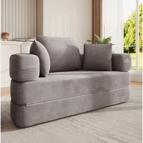 Divano letto pieghevole 173x176x40 cm marrone grigio in velluto a coste in schiuma senza montaggio (1/5)