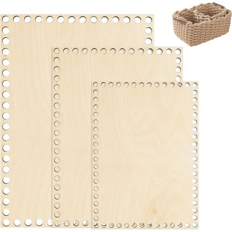 Base de cesta de madera, 3 piezas, base de cesta de ganchillo, base de cesta de madera, base de cesta de ganchillo, base de bolsa de madera, base de bolsa cuadrada de madera, base de bolsa para cesta