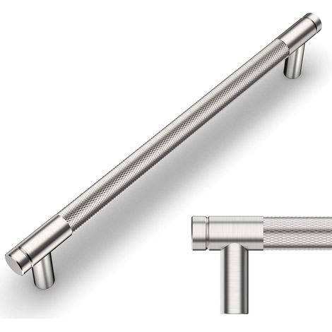 Set aus 2 gerändelten Möbelgriffen in gebürstetem Satinnickel, 160 mm Lochabstand, für Schubladen, Kommoden, Schränke und Küchenschränke