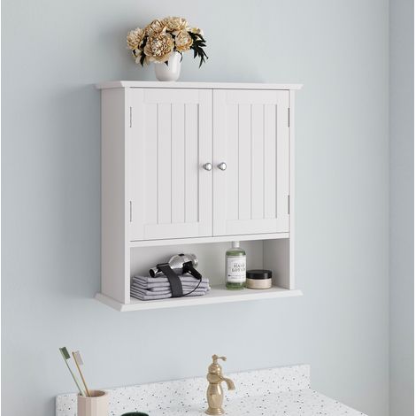 Mobile bagno pensile 54.6x19.8x59.9 cm, con ante e ripiani regolabili, MDF bianco (1/5)