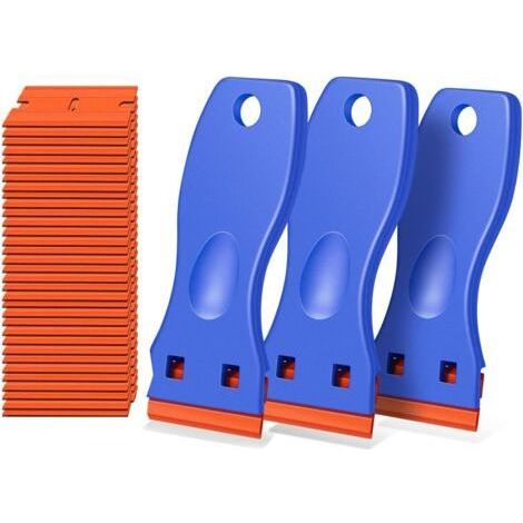 3 Pieces Plastic Scrapers, Glass Window Scraper, Sticker Scraper, with 30 Replacement Blades, Anti-Scratch, Glue Residue Scraper, for Removing Labels, Paint (1/5)
