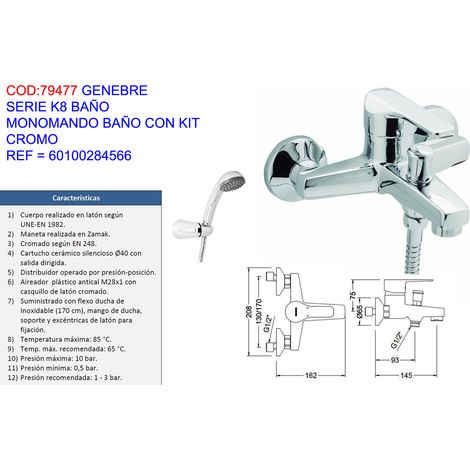 Grifo monomando de baño GENEBRE Serie K8 con kit cromo 60100284566
