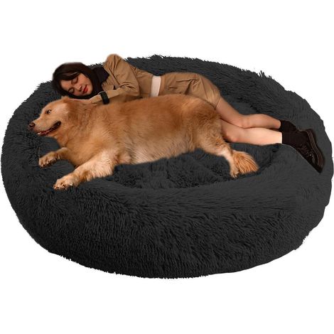Lit rond pour chien Ø140cm, lit orthopédique pour animaux de compagnie, douillet, lavable, antidérapant, noir
