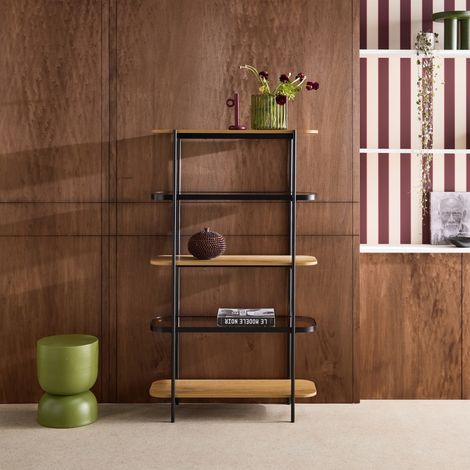 Etagère bibliothèque verre. décor bois et métal 5 niveaux - Smooky (1/5)
