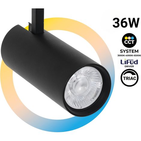 Projecteur LED monophasé sur rail - 36W - CCT - dimmable TRIAC - - Noir (1/5)