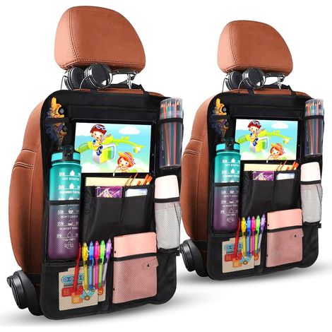 Organisateur de Voiture 2 Pcs, Rangement siege enfant avec 20 Poches, Protege pour Tablette iPad 9.7'' & 10.5'', Organiseur Jouets Livres, Le Noir (1/5)