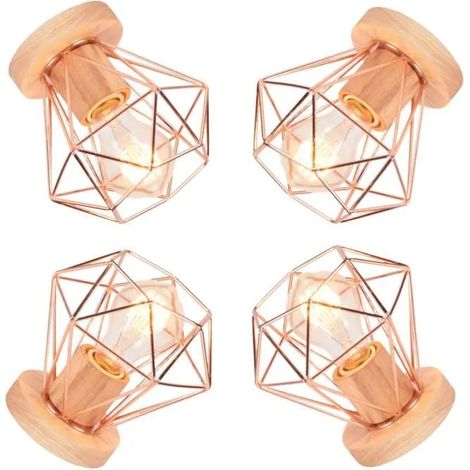 Lot de 4 Retro Plafonnier Industriel en Cage Lampe Plafonnier Métal Vintage designe Simple Style Edison pour Salon Chambre (1/4)