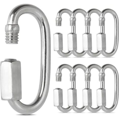 16 PCS Maillon Rapide INOX M5 Mousquetons à Verrouillage 304 Forme de D, Mini Mousqueton a Vis pour Accessoires de Randonnée, Camping, Extérieur et Intérieur
