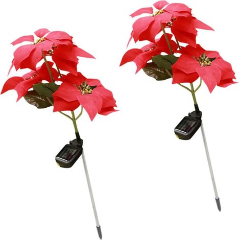 2 Pièces Lampe Solaire Pelouse Décorative Lumière Solaire Extérieure Automatique pour Jardin Insert Noël avec Design Poinsettia Résistante Aux Intempéries pour Cour Terrasse et (1/5)