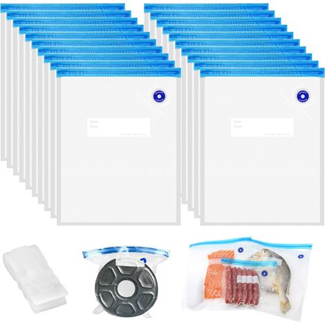 20 Pièces Sac Congelation Reutilisable 30x34 cm pour Protéger Filaments 3D avec Valve, Zip et 2 Clips de Fermeture, Sans BPA, Congelable et Chauffable pour Cuisson Sous Vide et Stockage Aliments (1/5)