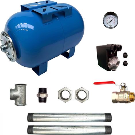 Aquasystem – Surpresseur eau horizontal 200L – Pressostat 230V 0-6 bars – Manomètre axial – Réservoir démontable EPDM – Pour pompes monophasées et triphasées