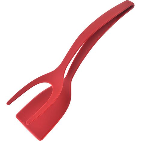Spatule et pince 2 en 1, pince antiadhésive pour omelettes, rouge, idéale pour la cuisine. (1/5)
