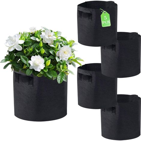 Lot de 5 Sacs de Plantation réutilisables avec poignées - pour tomates, balcons, Pommes de Terre, Fleurs, Plantes, légumes - 20L (1/5)
